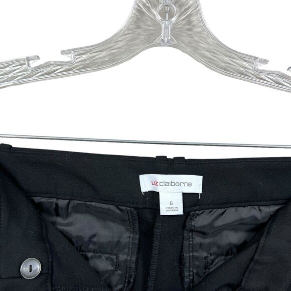 Liz Claiborne Chino Pants Stretch Tapered Pockets Flat Front Black Women Size 6 - Picture 4 of 6